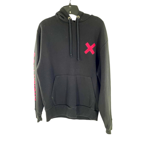 COLLUSION UNISEX BLACK HOODED SWEATSHIRT WITH X PINK LOGO - Picture 1 of 7